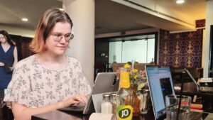 Writer Anastasia Dubinina at the "Shut Up & Write!" event